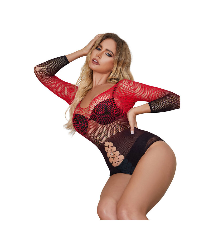 SUBBLIME - 952259 ROBE RÉSILLE ÉLASTIQUE MANCHES LONGUES DÉGRADÉ ROUGE ET NOIR TAILLE UNIQUE