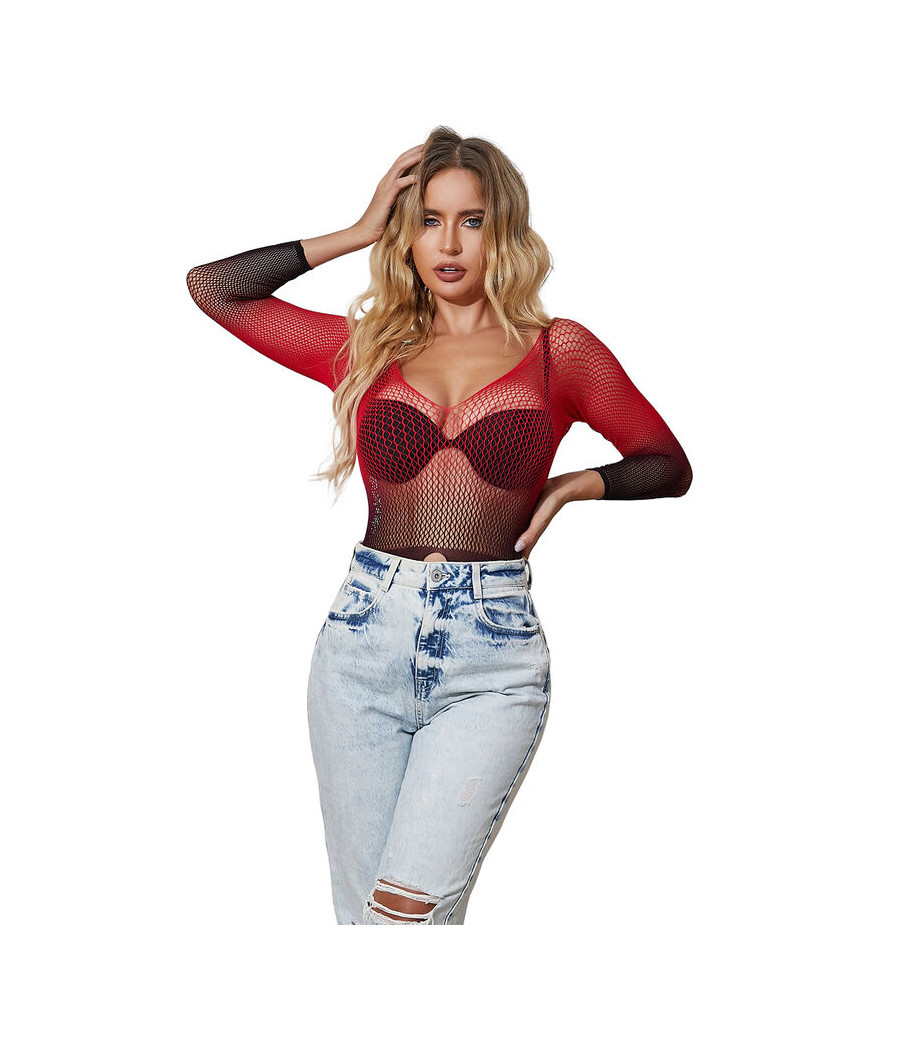 SUBBLIME - 952259 VESTIDO DE REDE ELSTICA DE MANGA LONGA COM DEGRADÊ VERMELHO E PRETO TAMANHO ÚNICO