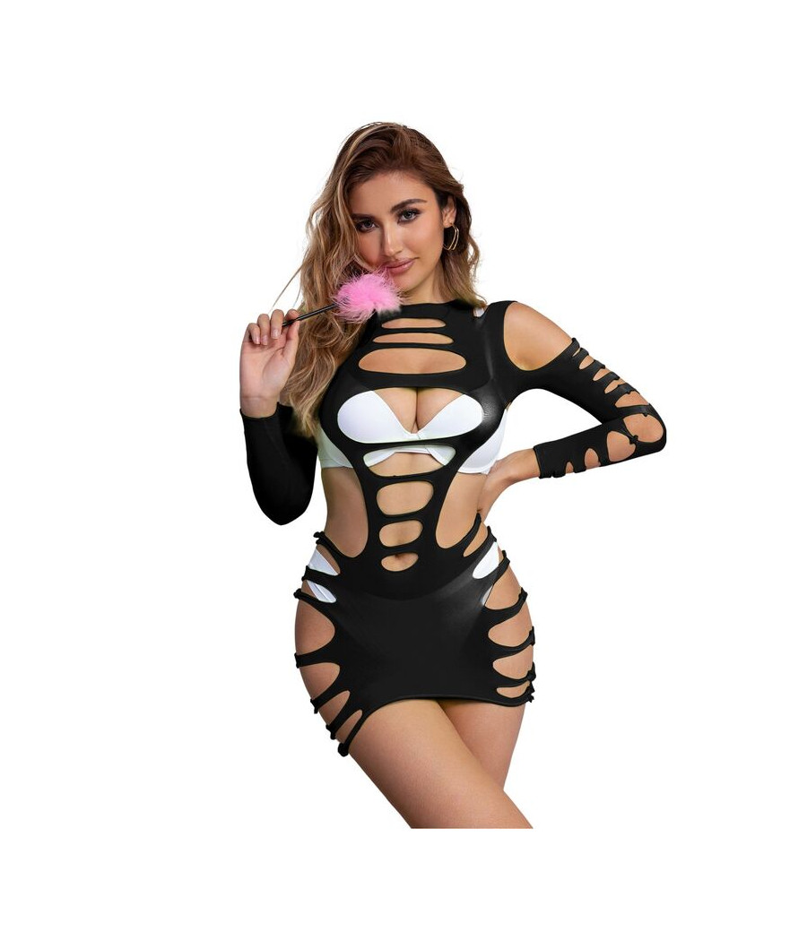 SUBBLIME - 952266 LANGRMELIGER ELASTISCHER NETZ-KLEID SCHWARZ EINE GRÖSSE