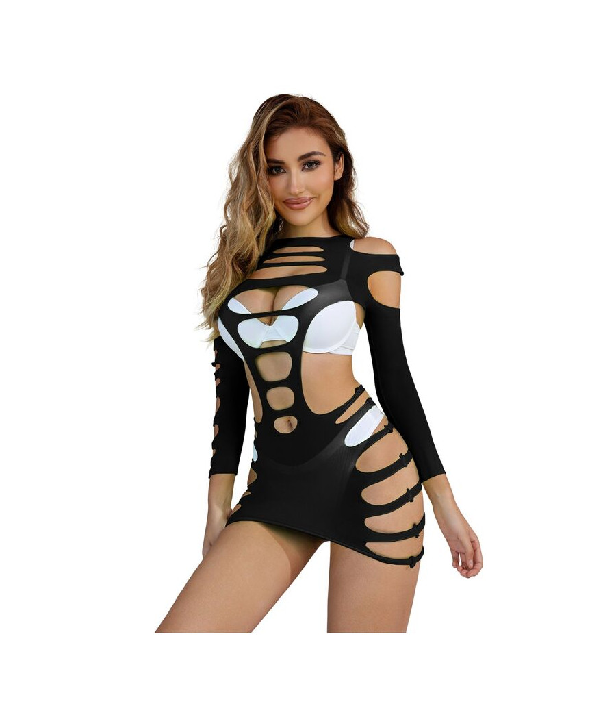 SUBBLIME - 952266 LONG SLEEVE ELASTIC FISHNET DRESS BLACK ONE SIZE