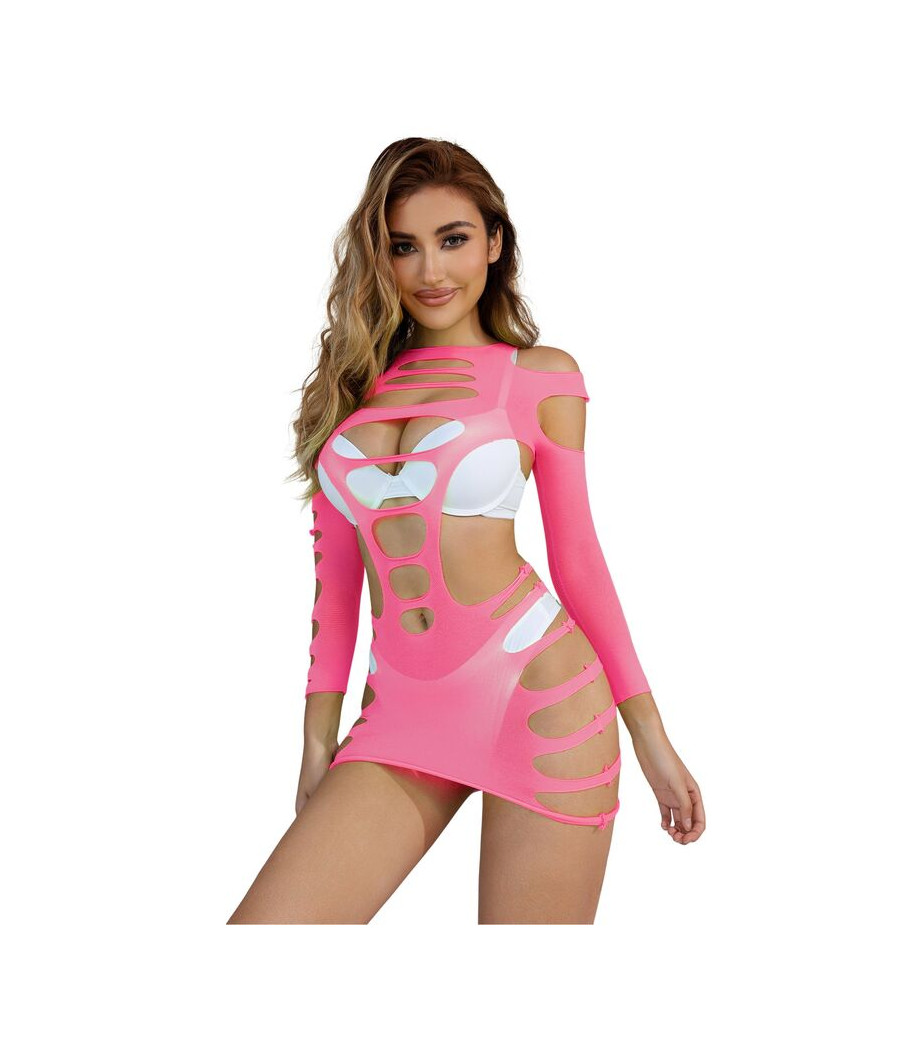 SUBBLIME - 952273 VESTIDO MANGA LONGA COM REDE ELSTICA ROSA TAMANHO ÚNICO