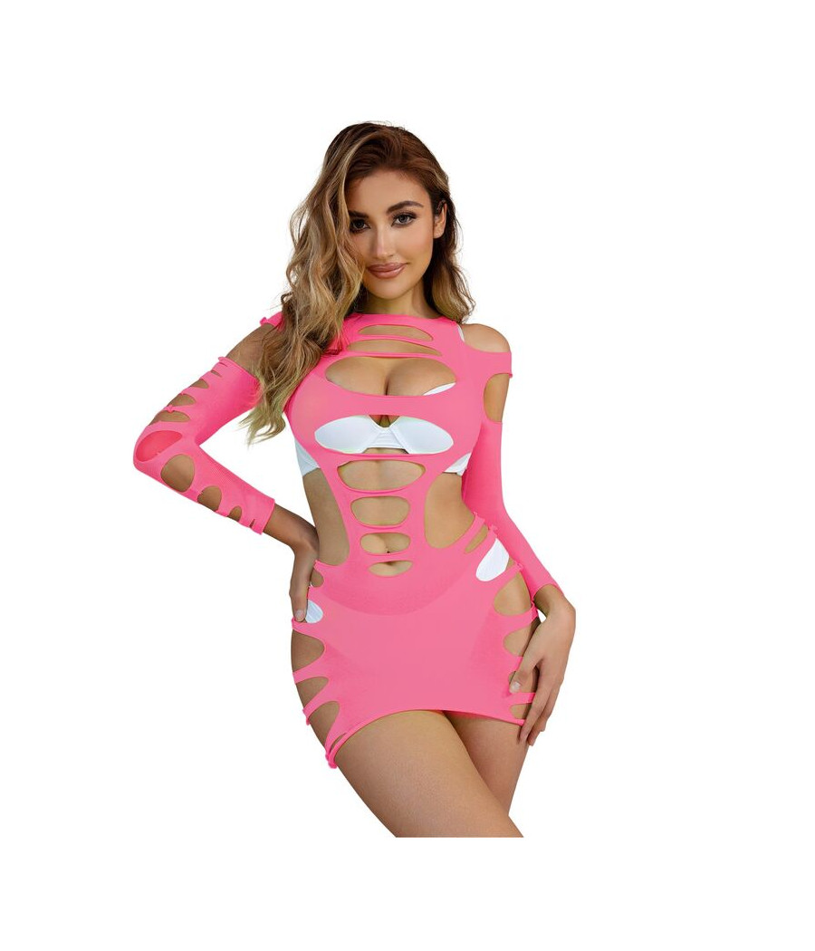 SUBBLIME - 952273 VESTIDO MANGA LONGA COM REDE ELSTICA ROSA TAMANHO ÚNICO