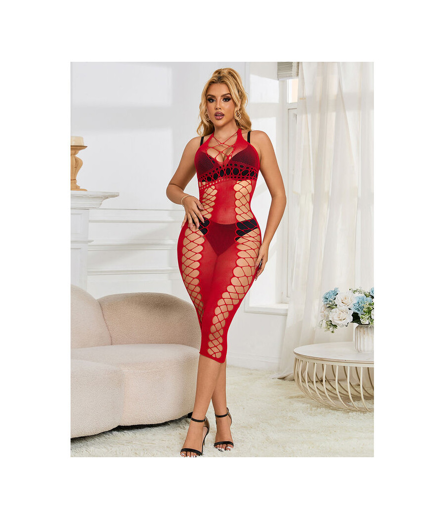 SUBBLIME - 952327 LONG RED FISHNET DRESS ONE SIZE