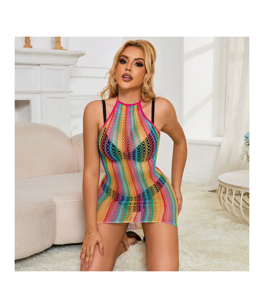 SUBBLIME - 952341 RAINBOW FISHNET DRESS ONE SIZE