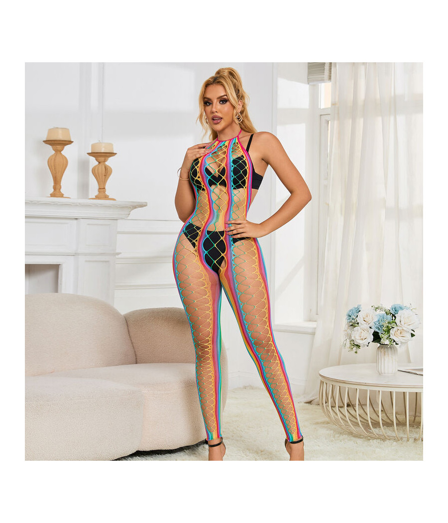 SUBBLIME - 952358 RAINBOW MESH NECKHOLDER-BODYSTOCKING XS/M