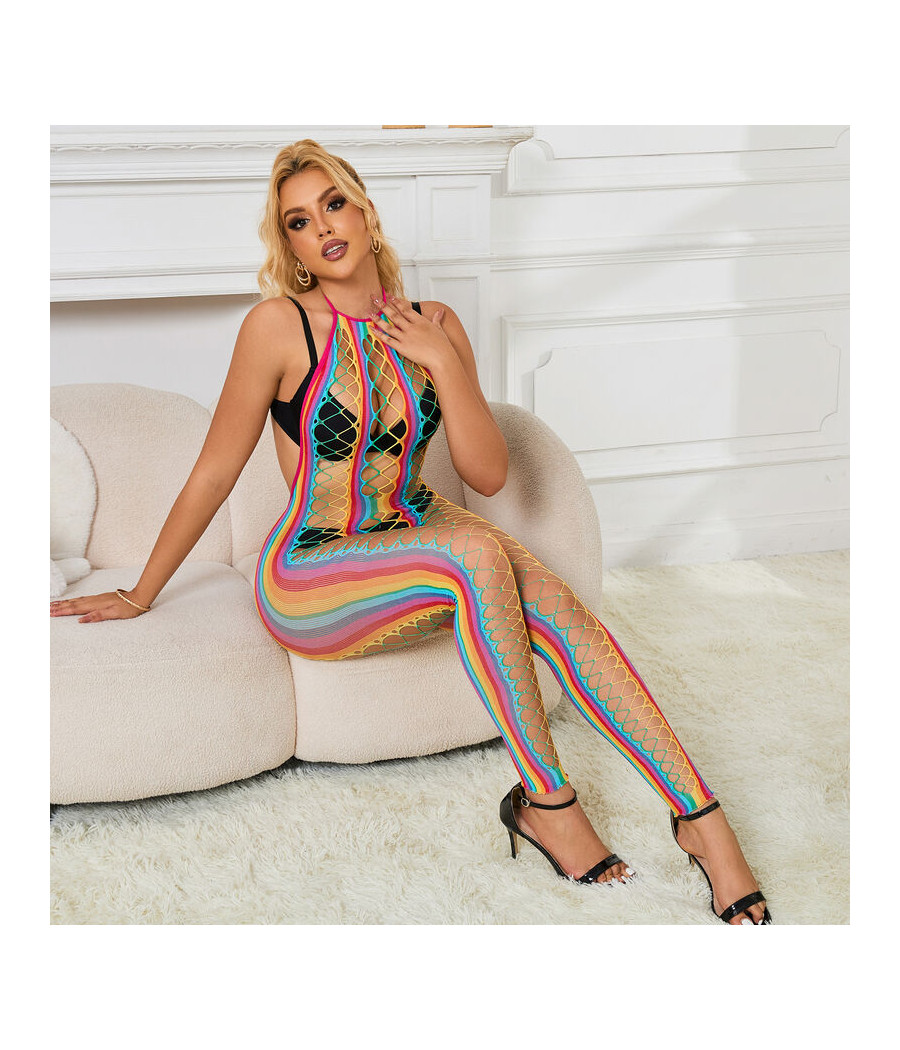 SUBBLIME - 952358 BODYSTOCKING COM DECOTE HALTER E MALHA ARCO-ÍRIS XS/M