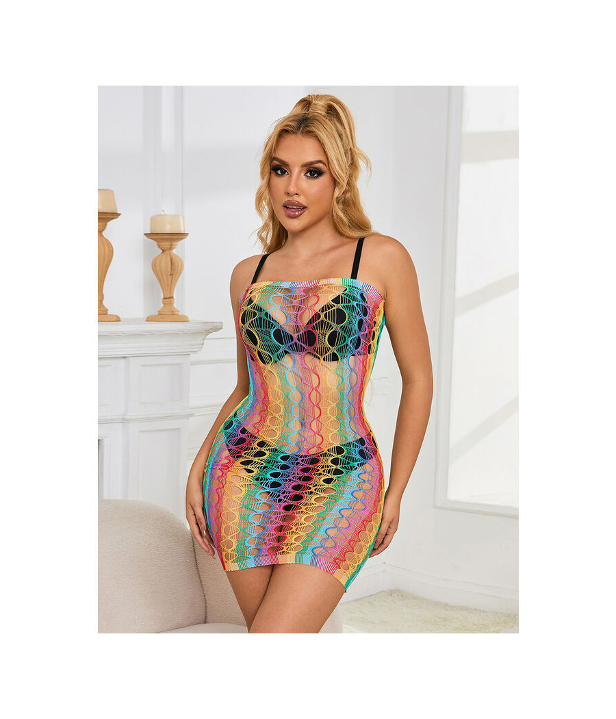 SUBBLIME - 952365 VESTITO A RETE CON SPALLE NUDE ARCOBALENO TAGLIA UNICA