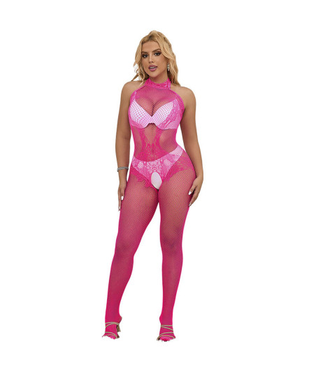 SUBBLIME - 952389 BODYSTOCKING MIT SCHNITTFREIEM NETZ UND SPITZE MIT HOHEM HALS EINE GRÖSSE