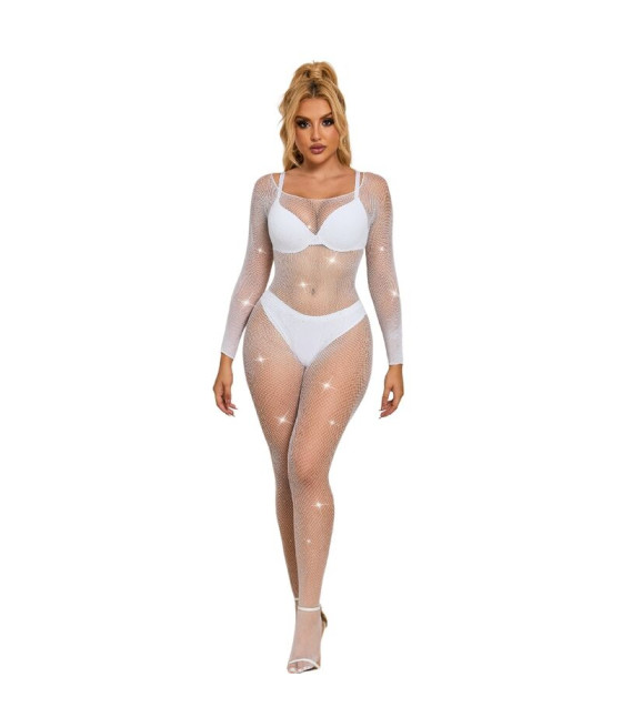 SUBBLIME - 952396 BODYSTOCKING RESILLE AVEC LOSANGES MANCHES LONGUES BLANC TAILLE UNIQUE