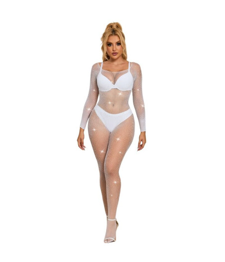SUBBLIME - 952396 BODYSTOCKING DE REJILLA CON DIAMANTES MANGA LARGA BLANCO TALLA ÚNICA