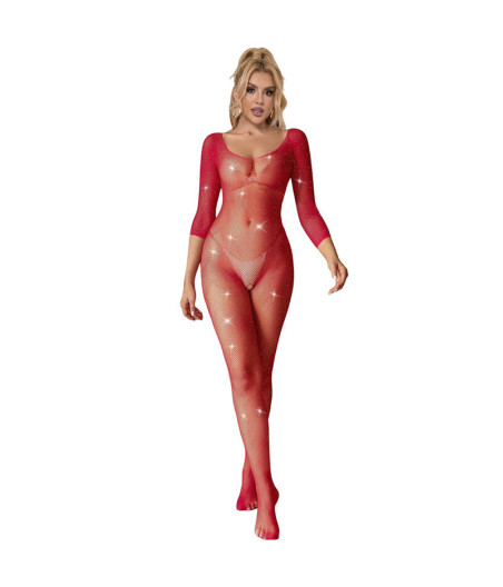 SUBBLIME - 952419 BODYSTOCKING DE REJILLA CON DIAMANTES MANGA LARGA ROJO XS/M