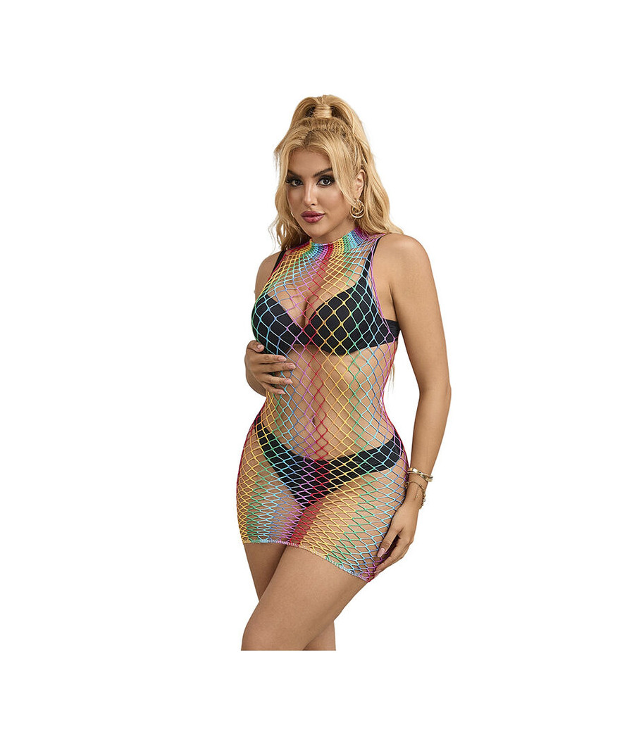 SUBBLIME - 952433 VESTIDO DE REJILLA SIN MANGAS CON CUELLO ALTO ARCOIRIS TALLA ÚNICA