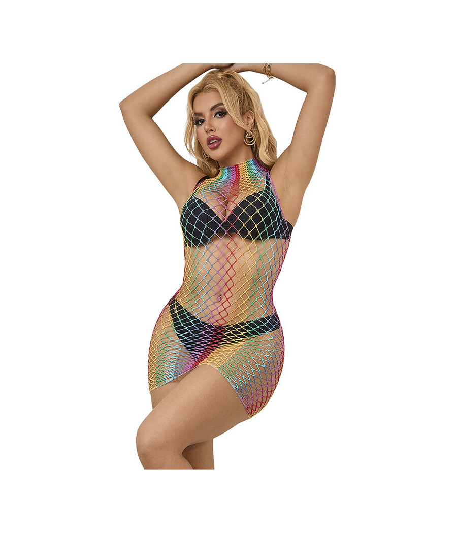 SUBBLIME - 952433 RAINBOW GOLA ALTA SEM MANGAS FISHNET VESTIDO TAMANHO ÚNICO
