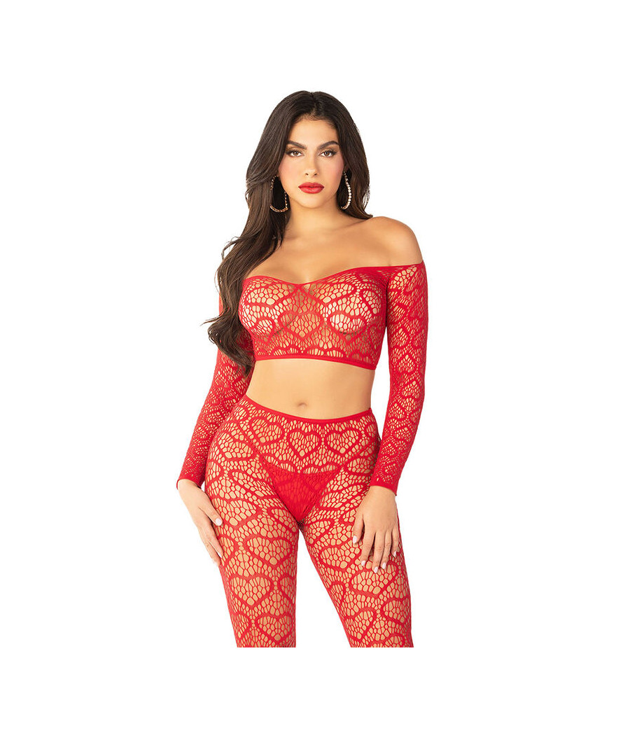 LEG AVENUE - CROP TOP + STOCKINGS RED ONE SIZE