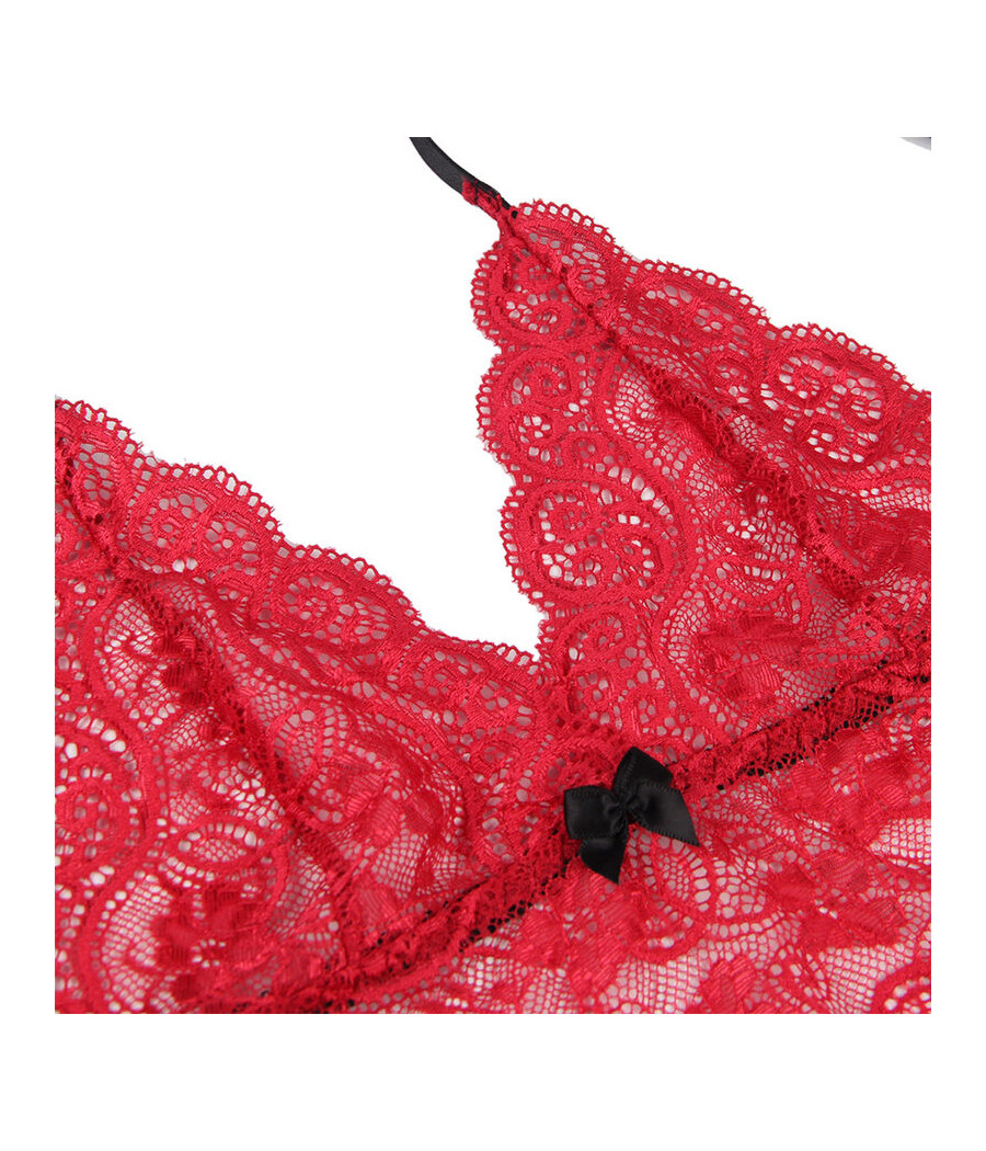 SUBBLIME - 953898 CHEMISIER DE NUIT EN SOIE ET DENTELLE + CULOTTE ROUGE S/M