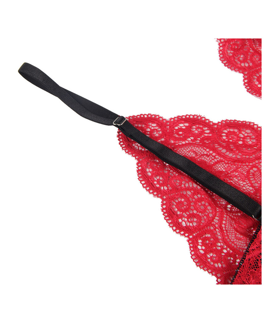 SUBBLIME - 953898 CHEMISIER DE NUIT EN SOIE ET DENTELLE + CULOTTE ROUGE S/M