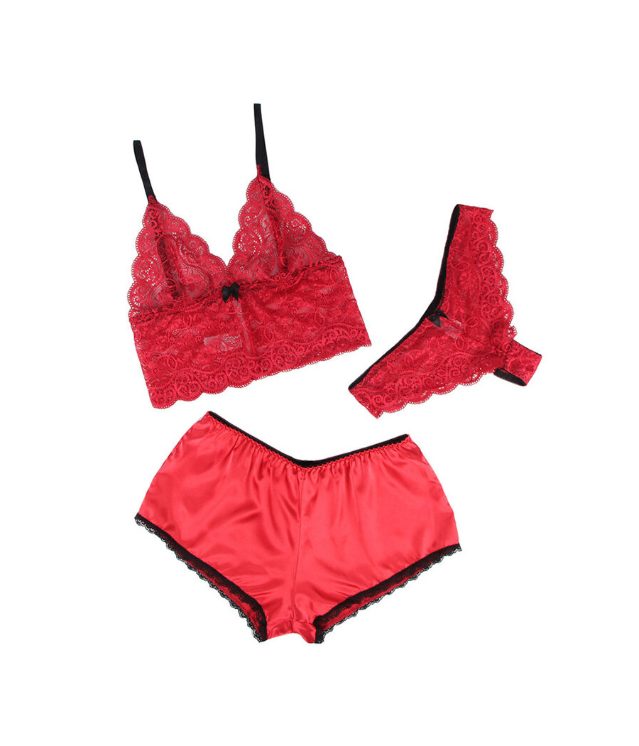 SUBBLIME - 953904 SILK AND LACE NIGHTGOWN + PANTIES RED L/XL