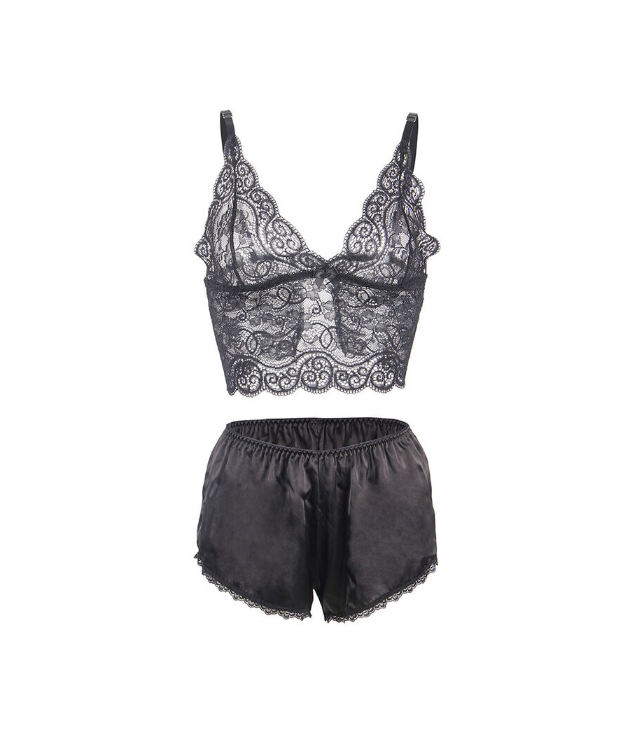 SUBBLIME - 953911 CAMISOLA DE SEDA E RENDA + CALCINHA PRETA S/M