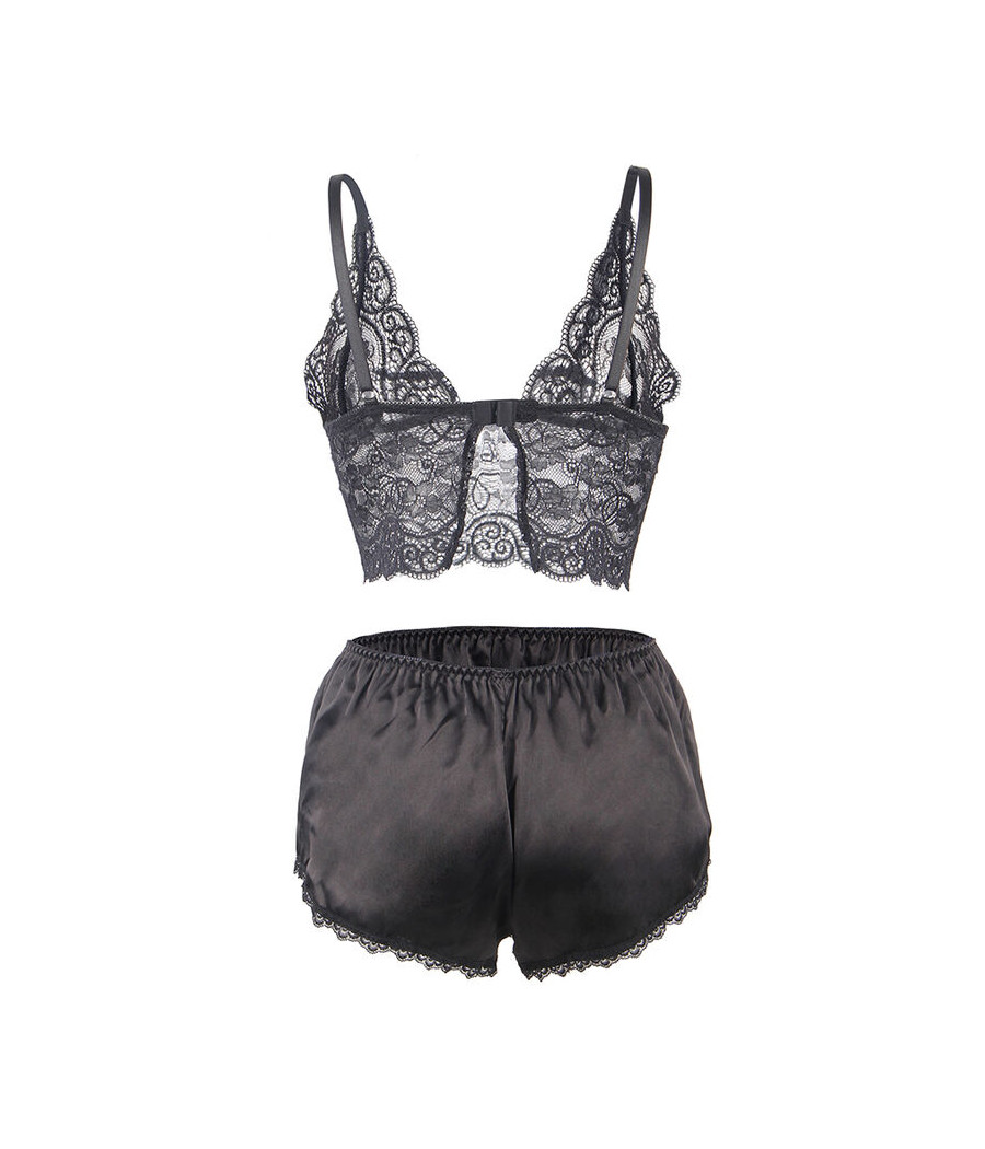 SUBBLIME - 953911 CAMICIA DA NOTTE IN SETA E PIZZO + SLIP NERO S/M