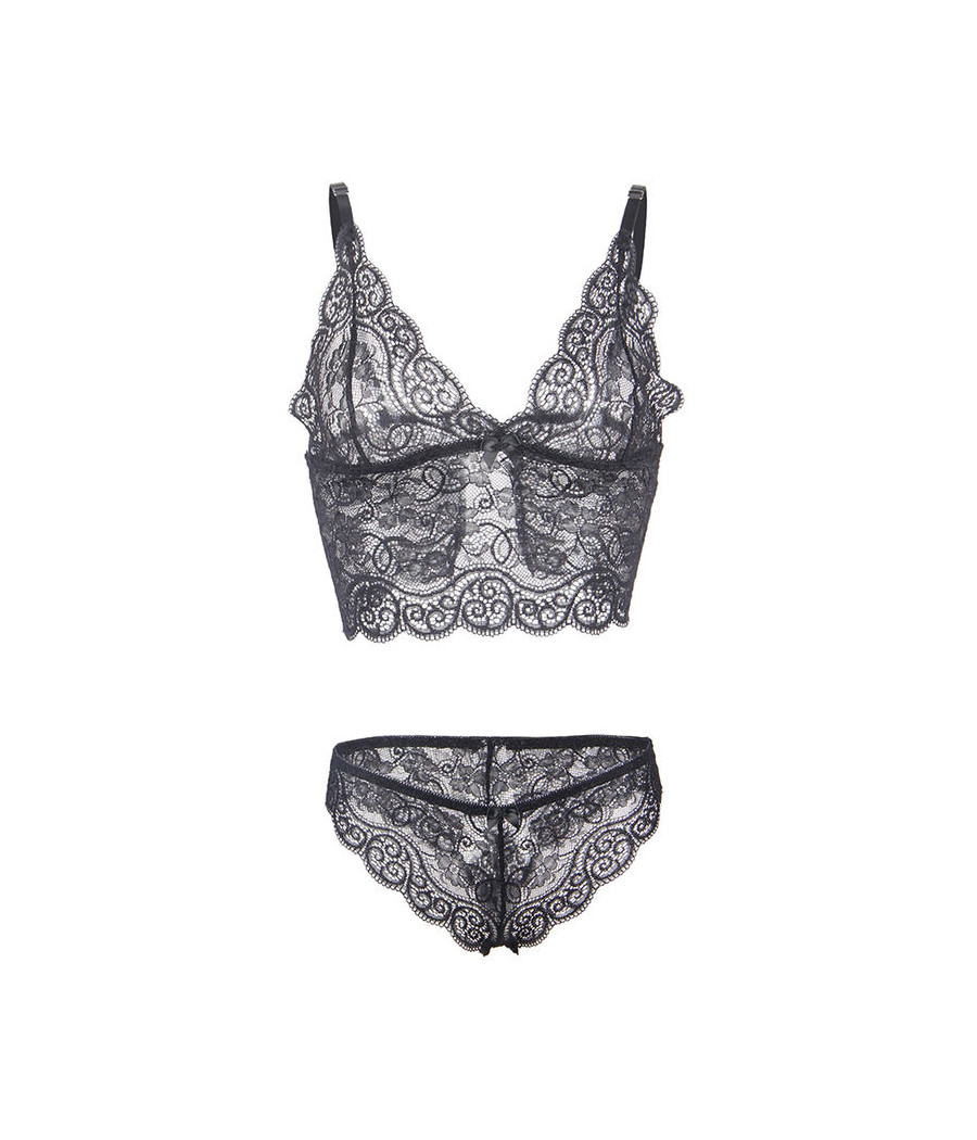 SUBBLIME - 953911 CHEMISIER DE NUIT EN SOIE ET DENTELLE + CULOTTE NOIRE S/M