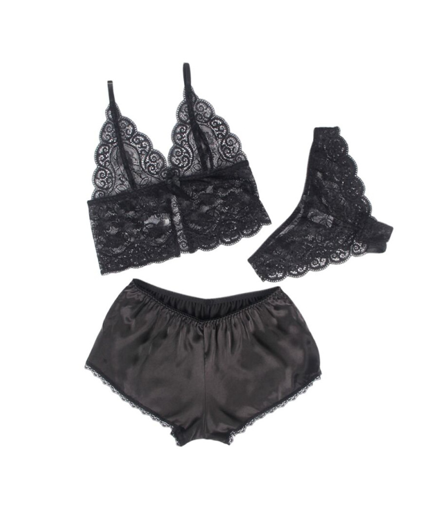 SUBBLIME - 953928 CAMISOLA DE SEDA E RENDA + CALCINHA PRETA L/XL
