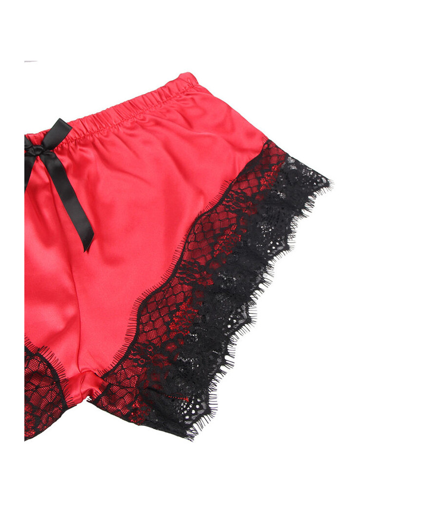 SUBBLIME - 953959 CAMICIA DA NOTTE CASUAL IN SETA + PANTALONI IN PIZZO NERO/ROSSO S/M