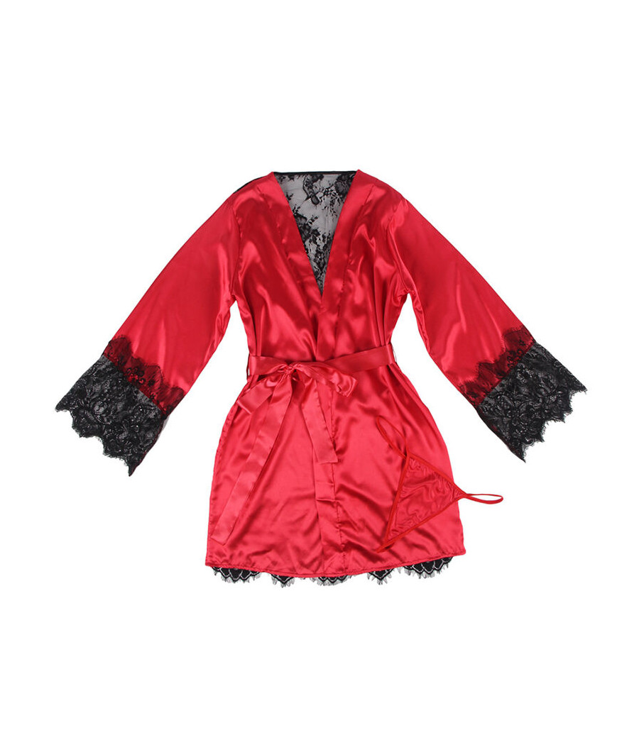 SUBBLIME - 954017 CANOTTIERA CON SCHIENA TRASPARENTE IN PIZZO + PERIZOMA ROSSO/NERO S/M