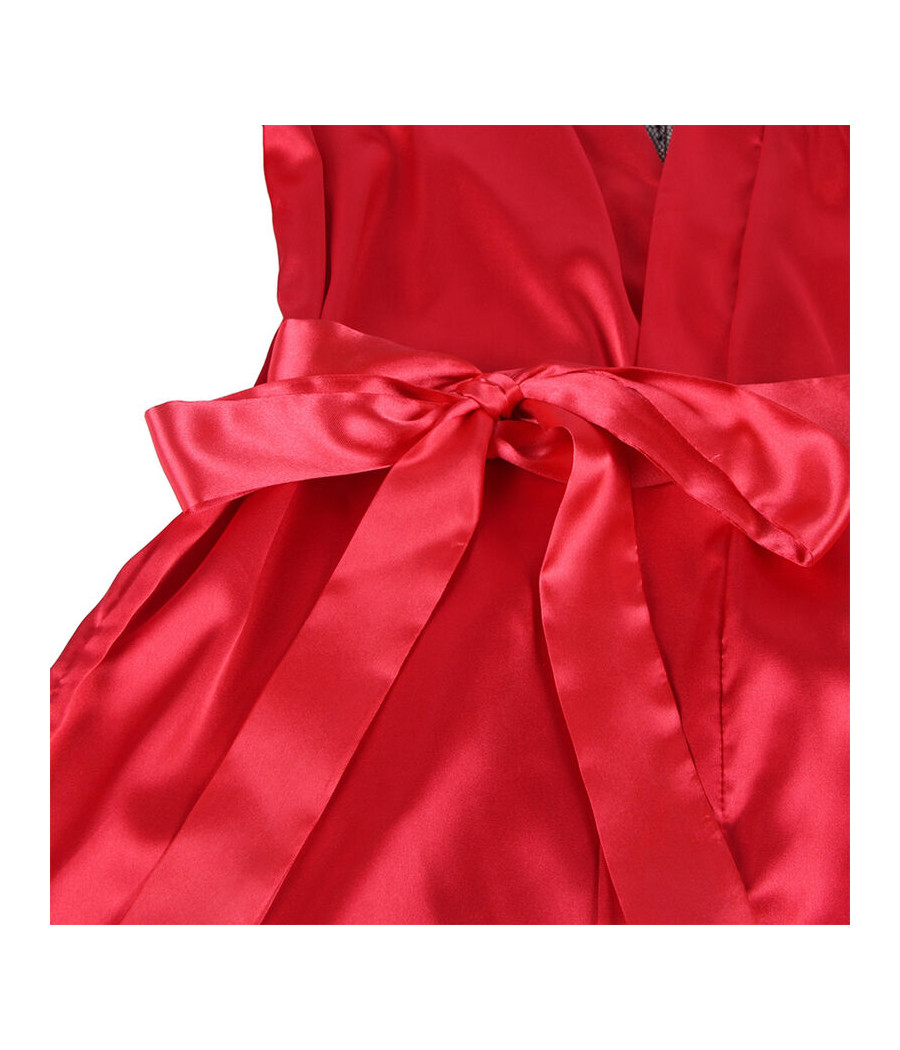 SUBBLIME - 954024 CAMISON DE ENCAJE ESPALDA TRANSPARENTE + TANGA ROJO/NEGRO L/XL