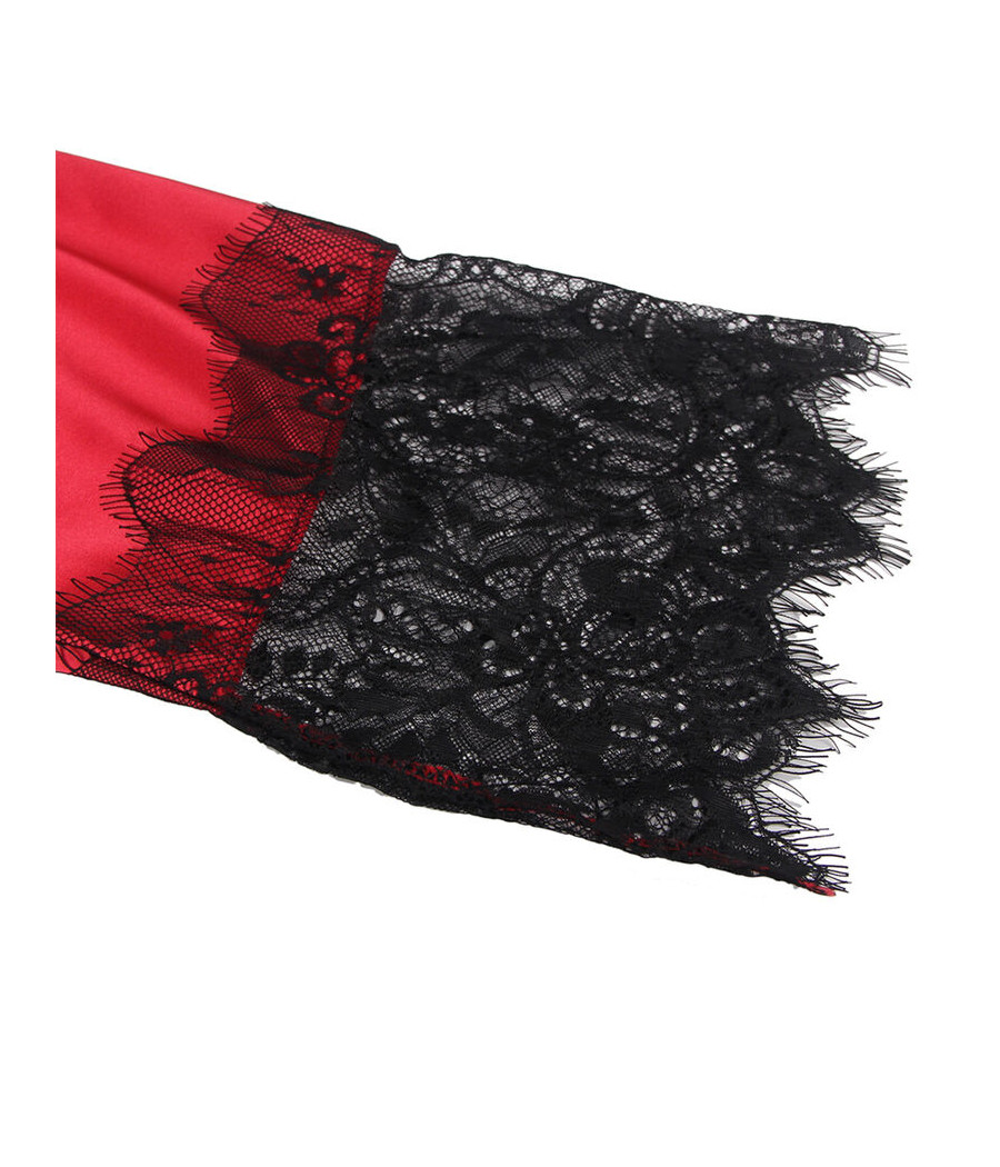 SUBBLIME - 954024 CAMISON DE ENCAJE ESPALDA TRANSPARENTE + TANGA ROJO/NEGRO L/XL