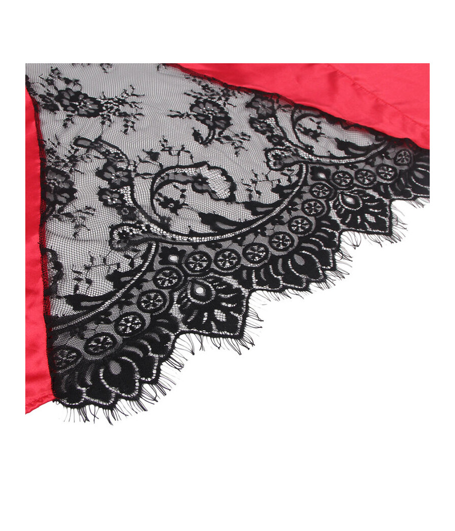 SUBBLIME - 954024 CAMISON DE ENCAJE ESPALDA TRANSPARENTE + TANGA ROJO/NEGRO L/XL