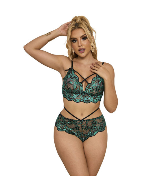 SUBBLIME - 954086 SUJETADOR + PANTIES ENCAJE VERDE S/M