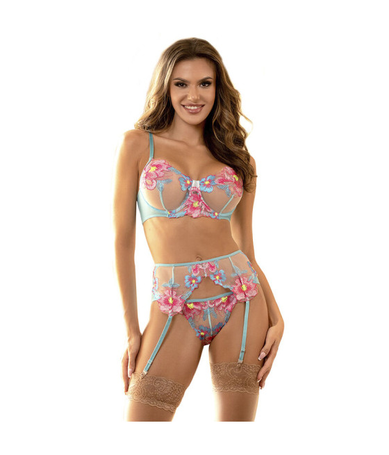 SUBBLIME - 954109 SUJETADOR + PANTIES CON LIGUERO DISEÑO FLORAL AZUL S/M