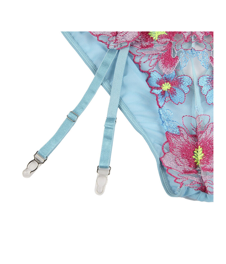 SUBBLIME - 954109 SOUTIEN-GORGE + CULOTTE AVEC PORTE-JARRETELLES MOTIF FLORAL BLEU S/M
