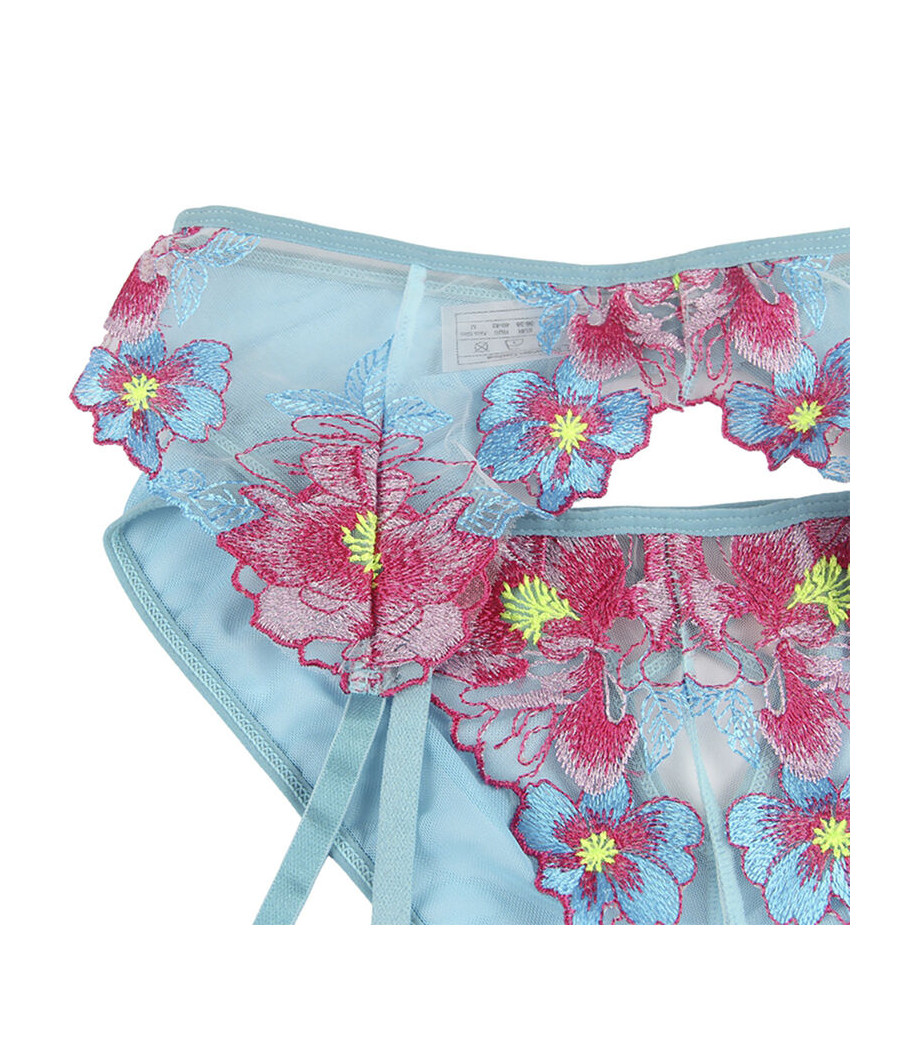 SUBBLIME - 954116 REGGISENO + SLIP CON CINTURA REGGISENO FLOREALE BLU L/XL