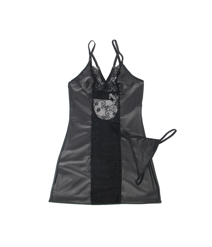 SUBBLIME - 954161 DRESS + THONG LEATHER BLACK S/M