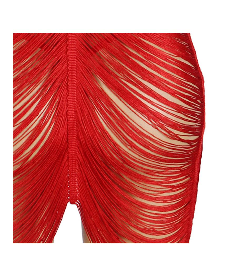 SUBBLIME - 954253 VESTIDO DE FLECOS + TANGA ROJO L/XL