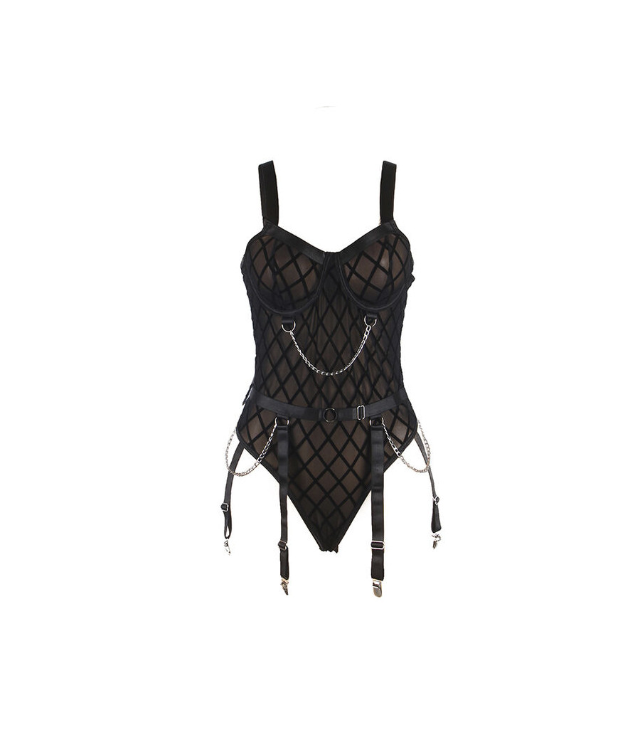 SUBBLIME - 954260 BODY CON CATENE + CINTURA REGGICALZE NERO S/M