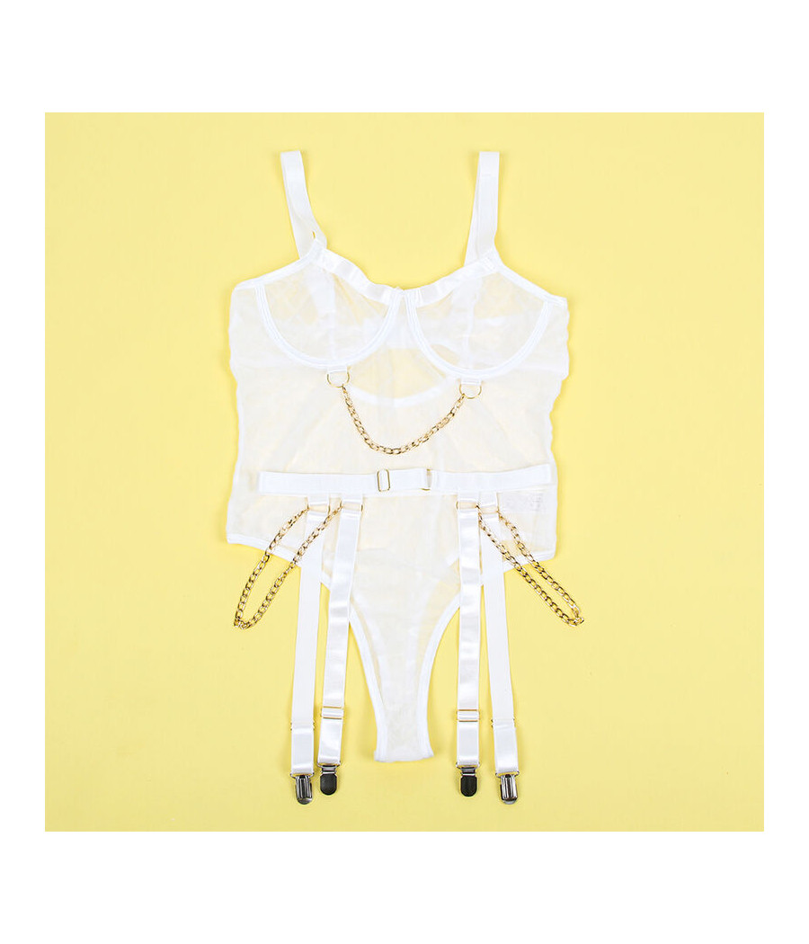SUBBLIME - 954284 BODY AVEC CHAÎNES + PORTE-JARRETELLES BLANC S/M