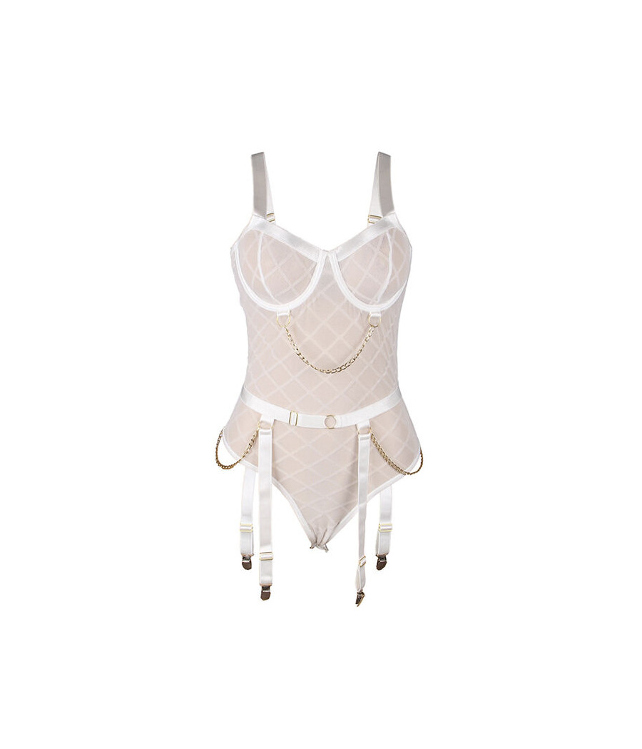 SUBBLIME - 954291 BODY MIT KETTEN + STRUMPFGÜRTEL WEISS L/XL