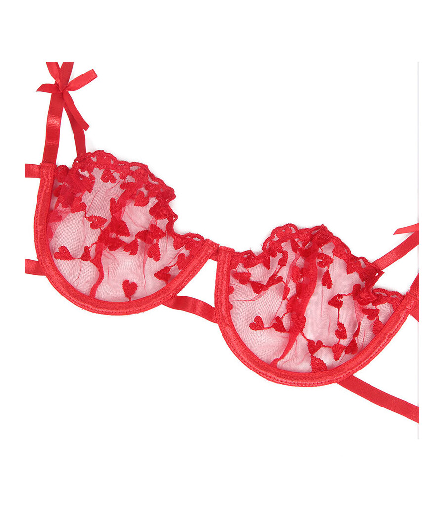 SUBBLIME - 954321 REGGISENO + PERIZOMA + CINTURA CON STAMPA A CUORE ROSSO S/M