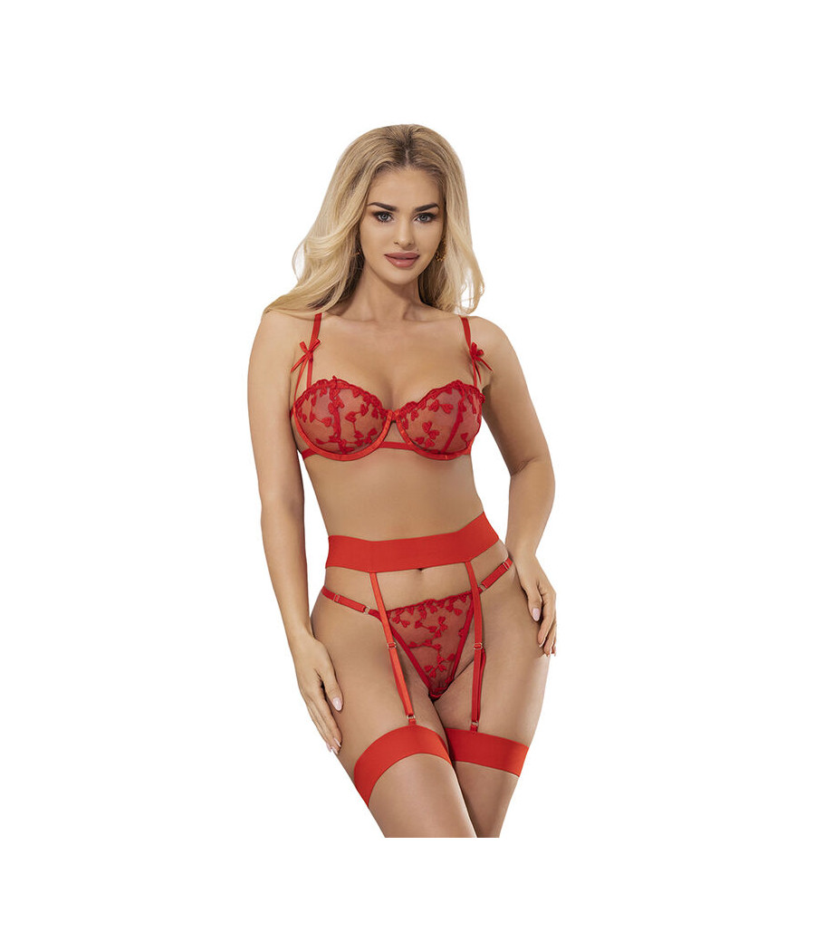 SUBBLIME - 954338 REGGISENO + PERIZOMA + CINTURA CON STAMPA A CUORE ROSSO L/XL