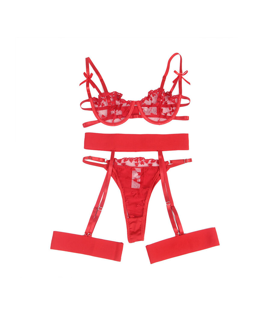 SUBBLIME - 954338 SUTIÃ COM ESTAMPA DE CORAÇÃO + TANGA + CINTO-LIGA VERMELHO L/XL