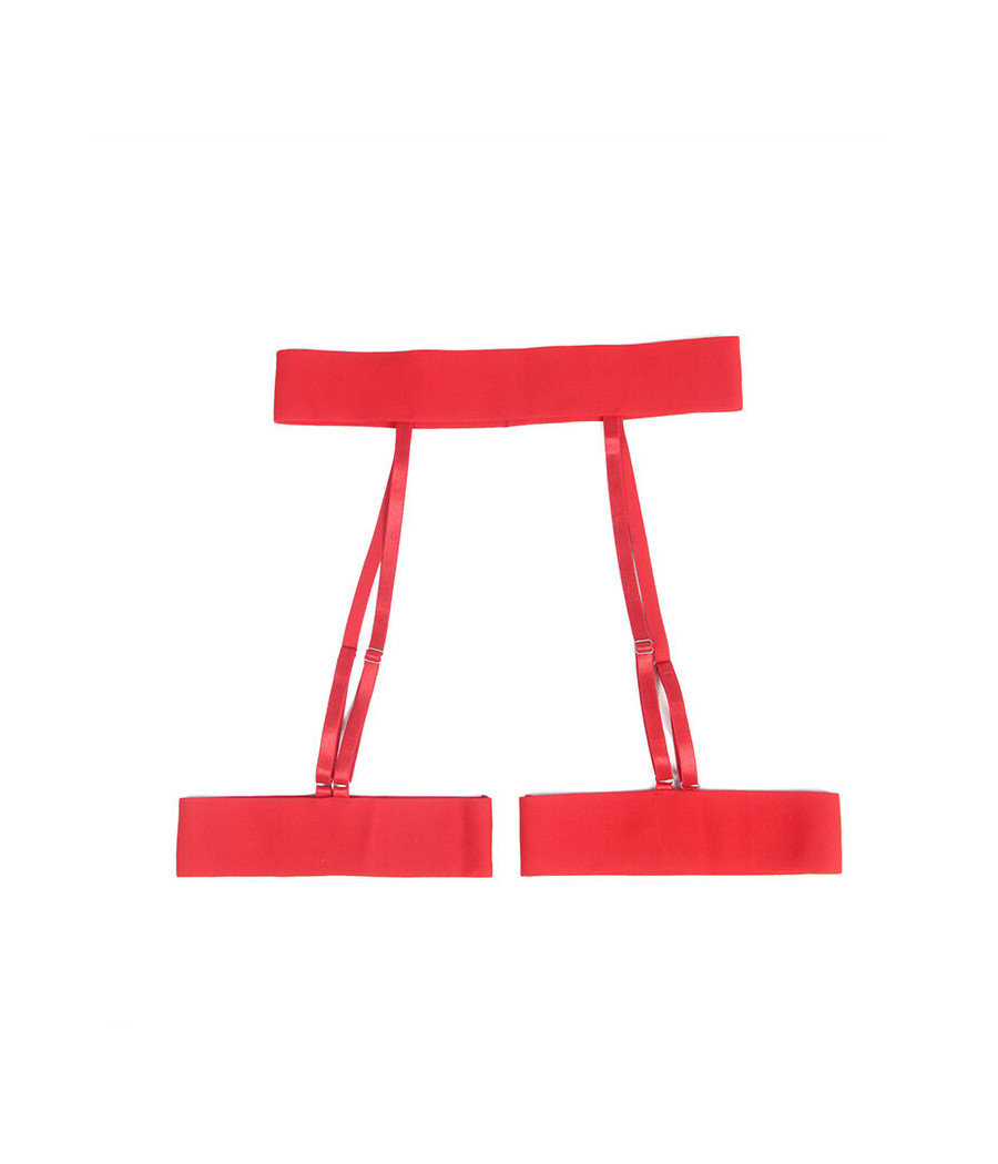 SUBBLIME - 954338 SUJETADOR + TANGA + LIGUEROS ESTAMPADO DE CORAZONES ROJO L/XL