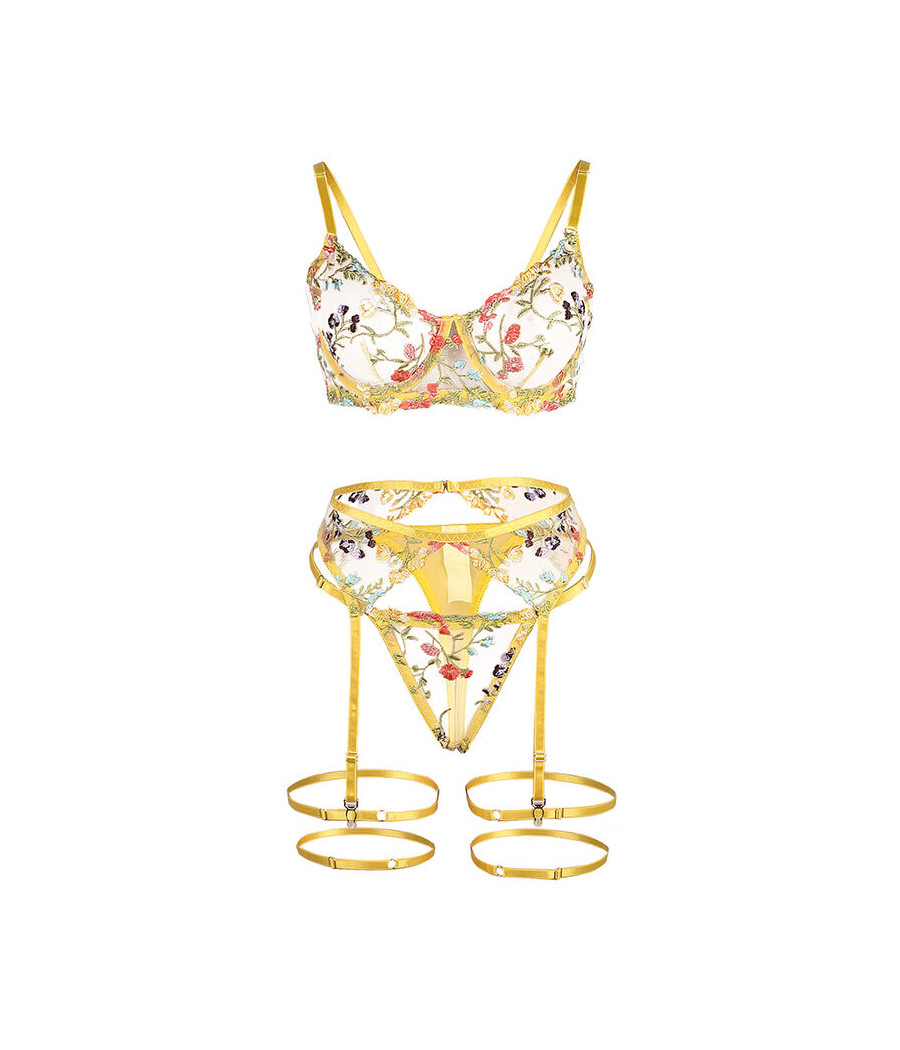 SUBBLIME - 954345 REGGISENO + PERIZOMA + CINTURA REGGISENO FLOREALE GIALLO S/M