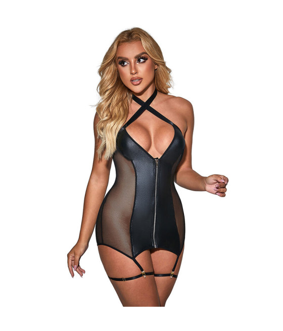SUBBLIME - 954444 SEXY MESH DRESS LEATHER BLACK S/M