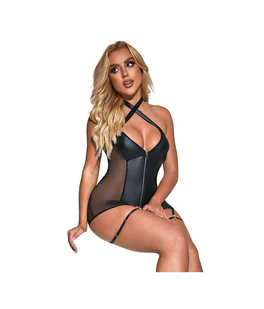 SUBBLIME - 954444 VESTIDO SEXY DE REJILLA CUERO NEGRO S/M