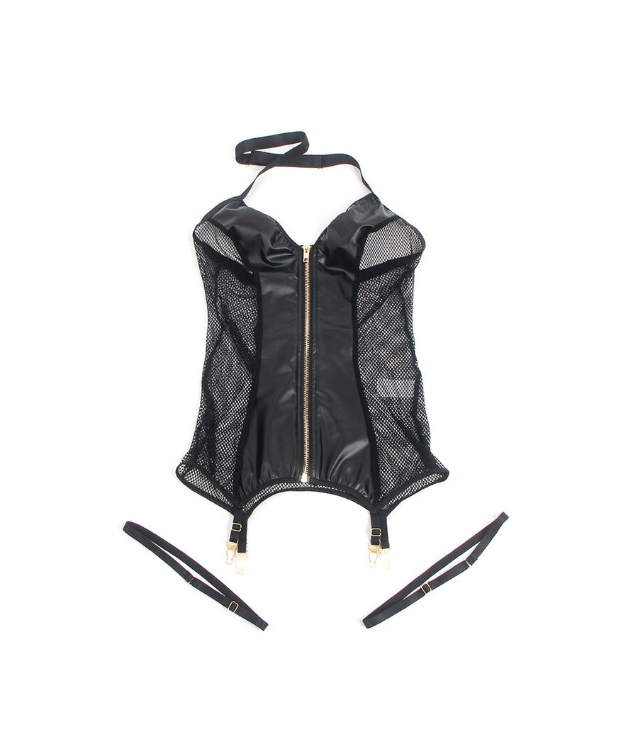 SUBBLIME - 954451 SEXY MESH DRESS LEATHER BLACK L/XL