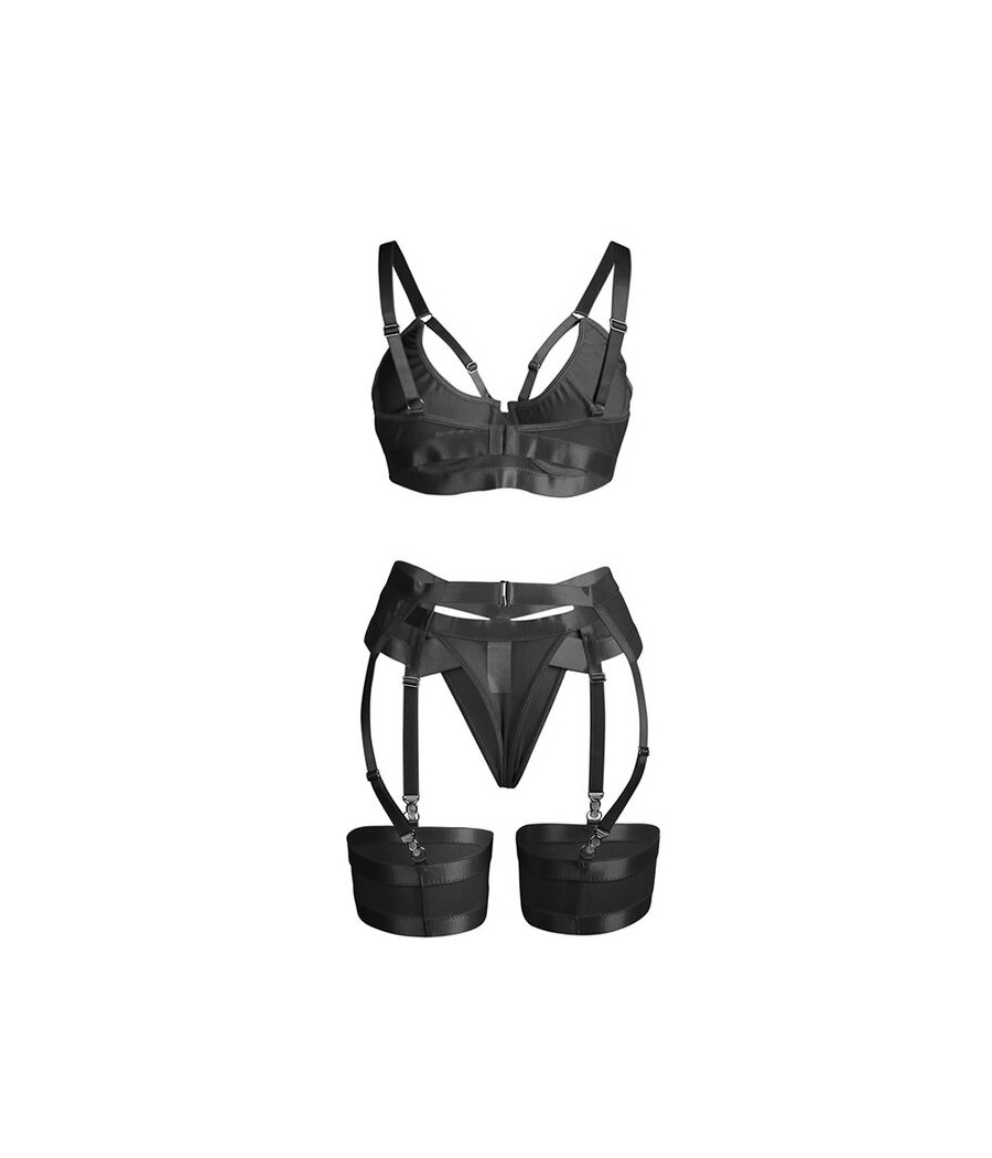 SUBBLIME - 955236 SCHWARZER BONDAGE-BH MIT STRUMPFBAND-SET S/M