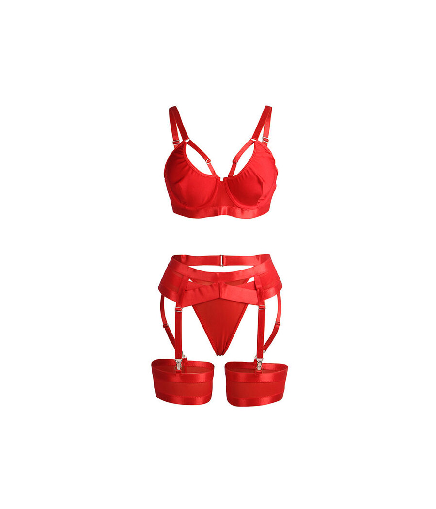 SUBBLIME - 955250 SUTIÃ BONDAGE VERMELHO COM CONJUNTO DE LIGA S/M