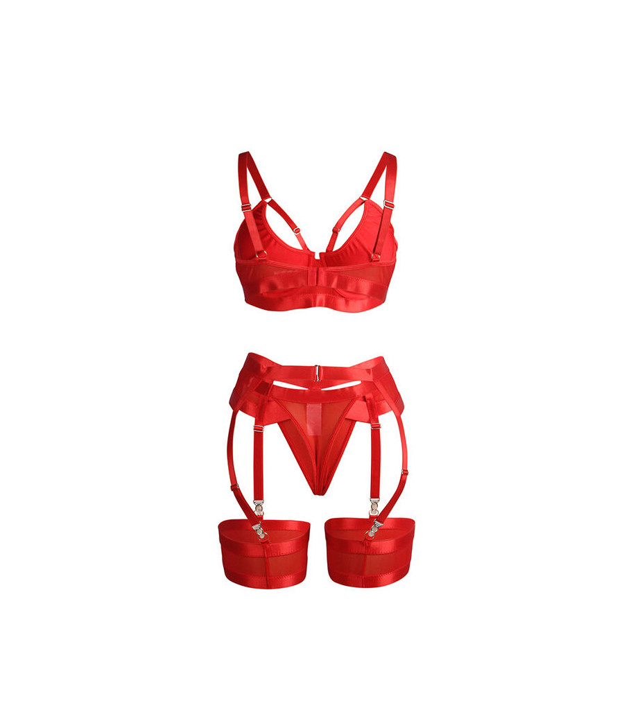 SUBBLIME - 955267 ENSEMBLE SOUTIEN-GORGE BONDAGE ROUGE AVEC JARRETELLE L/XL